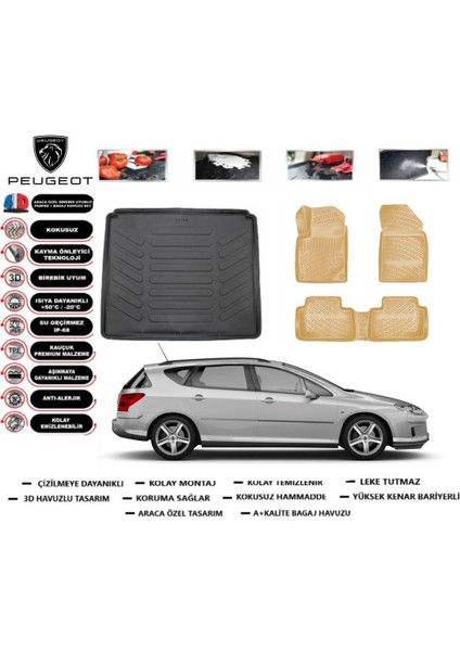 407 Stw 2003 Model Bagaj Havuzu(Paspası)+Araca Özel Bej Paspas Takımı Flex