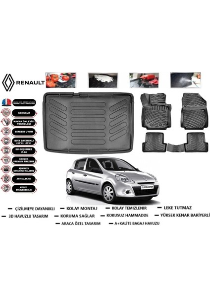 Clio 3 Hb 2009 Model Kancasız Bagaj Havuzu Araca Özel Paspas Takımı Prrox