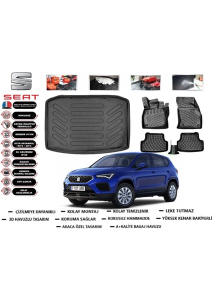 Ateca 4x4 2024 Model Bagaj Havuzu Araca Özel Paspas Takımı Prrox