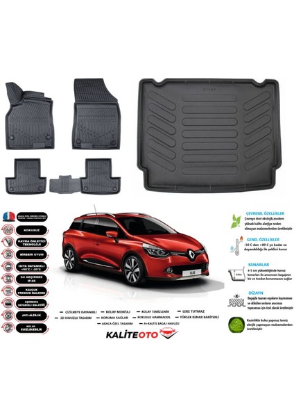 Clio 4 Stw 2017 Model Esnek Bagaj Havuzu Paspası Araca Özel Siyah Kokusuz Paspas Takımı