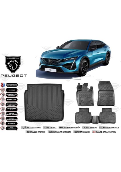 408 2024 Model Bagaj Havuzu Araca Özel Siyah Havuzlu Paspas Takımı Sett