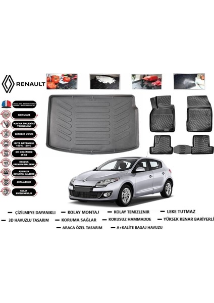 Megane 3 Hb 2015 Model Bagaj Havuzu Araca Özel Paspas Takımı Prrox