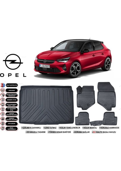 Corsa F Elektirikli 2021 Model Bagaj Havuzu Araca Özel Siyah Kokusuz Havuzlu Paspas Takımı