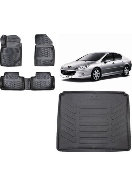 407 Sedan 2008 Model 3D Bagaj Havuzu+3d Havuzlu Araca Özel Paspas Takımı