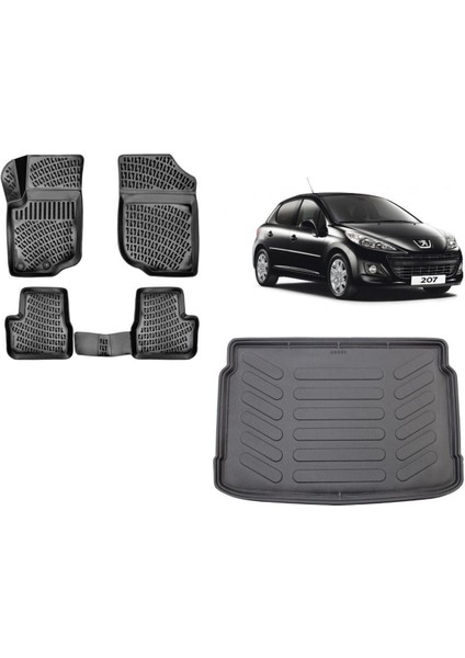 207 Hatchback 2013 Model 3D Bagaj Havuzu+3d Havuzlu Araca Özel Paspas Takımı