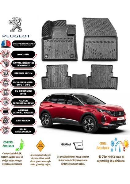 3008 2019 Model 4d Araca Özel Havuzlu Paspas Takımı