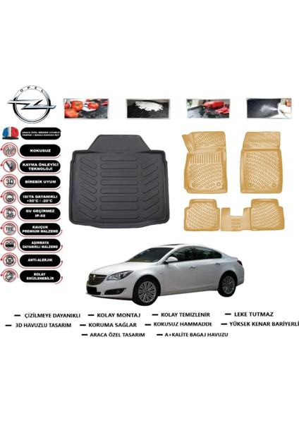 Insignia Sedan 2016 Model Bagaj Havuzu(Paspası)+Araca Özel Bej Paspas Takımı Flex