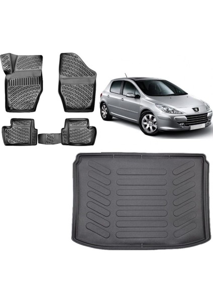 307 Hatchback 2006 Model 3D Bagaj Havuzu+3d Havuzlu Araca Özel Paspas Takımı