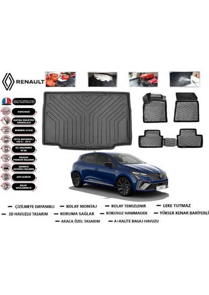 Clio 5 2022 Model Bagaj Havuzu Araca Özel Paspas Takımı Prrox