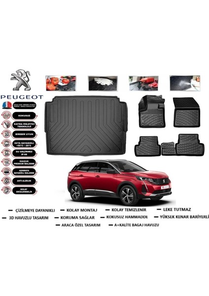 3008 2018 Model Alt Bagaj Havuzu Araca Özel Paspas Takımı Kauçuk