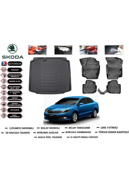 Rapıd Sedan 2018 Model Bagaj Havuzu Araca Özel Paspas Takımı Prrox
