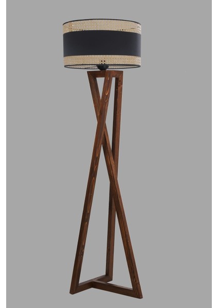 Hiper Maçka Ceviz Lambader Silindir 03 Rattan Abajurlu 8636-1