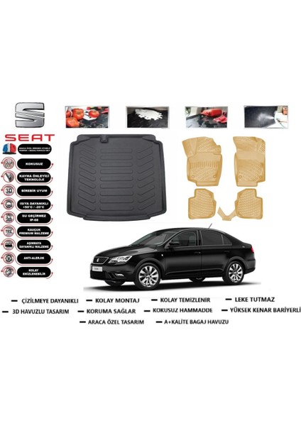 Toledo Sedan 2016 Model Bagaj Havuzu(Paspası)+Araca Özel Bej Paspas Takımı Flex