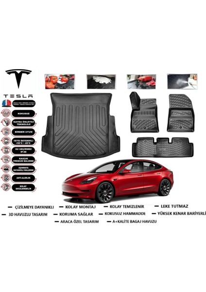 Model 3 2018 Model Bagaj Havuzu Araca Özel Paspas Takımı Prrox