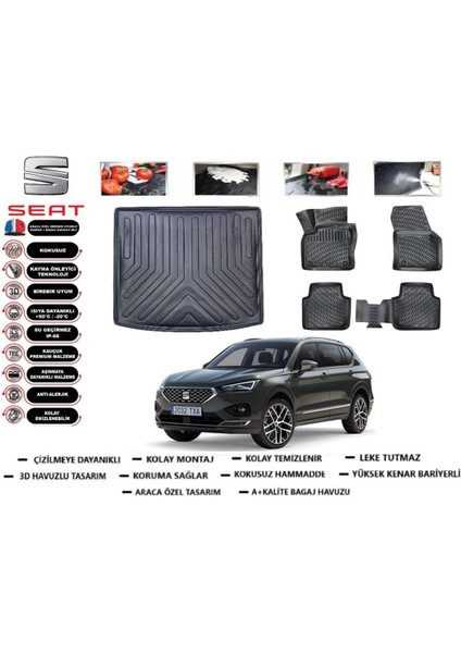 Tarraco 2019 Model 5 Koltuk Bagaj Havuzu Araca Özel Paspas Takımı Prrox