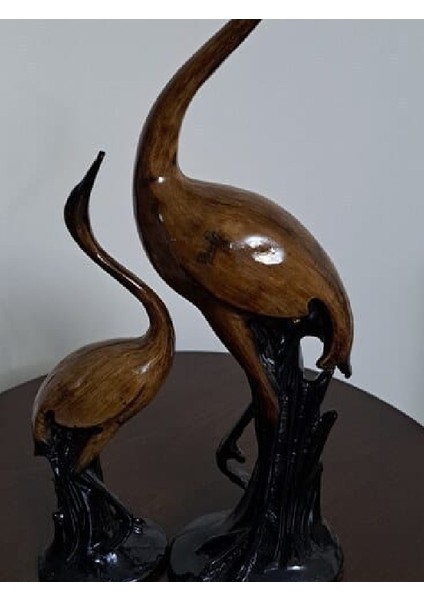 2'li Zarif Büyük Boy Kuş Biblo Seti Ahşap Görünümlü Sanatsal Biblo Kuşlar 45 cm