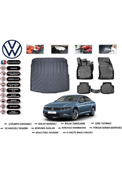Passat B8 Sedan 2022 Model Bagaj Havuzu Araca Özel Paspas Takımı Prrox
