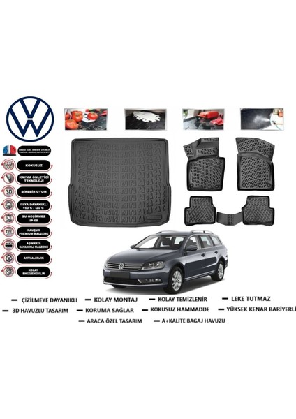 Passat B7 Variant 2012 Model Bagaj Havuzu Araca Özel Paspas Takımı Prrox