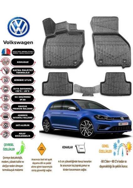 Golf 7 2015 Model 4d Araca Özel Havuzlu Paspas Takımı