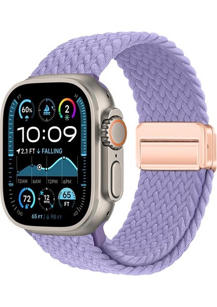 Apple Watch Ultra / Ultra 2 49 mm Uyumlu Örgü Kordon Magnetik D Tokalı Kayış Mıknatıslı Metal Toka