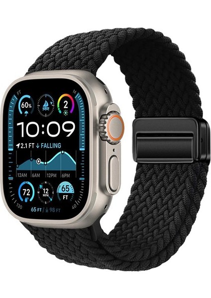 Apple Watch Ultra / Ultra 2 49 mm Uyumlu Örgü Kordon Magnetik D Tokalı Kayış Mıknatıslı Metal Toka