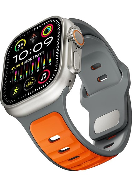 Apple Watch Ultra / Ultra 2 49 mm Uyumlu Silikon Kordon Çift Renkli Premium Spor Tasarım Kayış