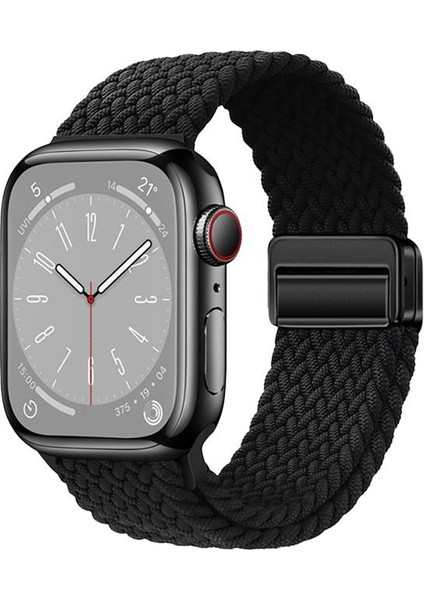 Apple Watch 7 8 9 45 mm Uyumlu Örgü Kordon Magnetik D Tokalı Kayış Mıknatıslı Metal Toka