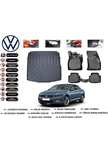 Passat B8 Sedan 2023 Model Bagaj Havuzu Araca Özel Paspas Takımı Prrox
