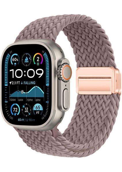Apple Watch Ultra / Ultra 2 49 mm Uyumlu Örgü Kordon Magnetik D Tokalı Kayış Mıknatıslı Metal Toka