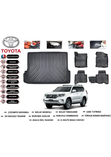 Land Cruiser Prado J150 2023 Model Bagaj Havuzu Araca Özel Paspas Takımı Prrox