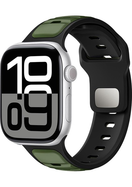 Apple Watch 7 8 9 45 mm Uyumlu Silikon Kordon Çift Renkli Premium Spor Tasarım Kayış