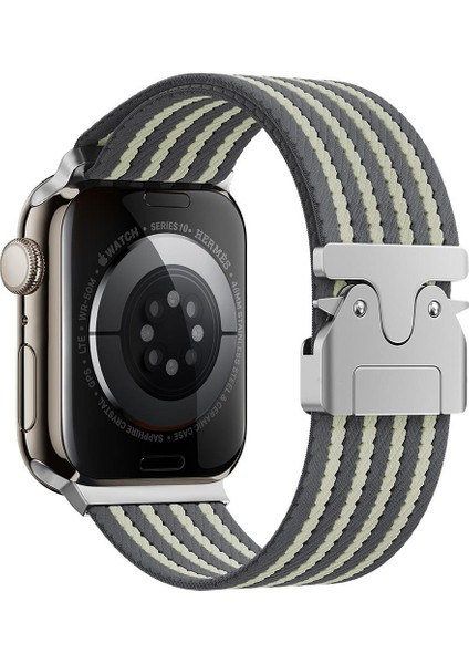 Apple Watch 10 / 11 46 mm Uyumlu Naylon Dokuma Kumaş Kordon Premium Kayış Kilitli Mekanik Toka