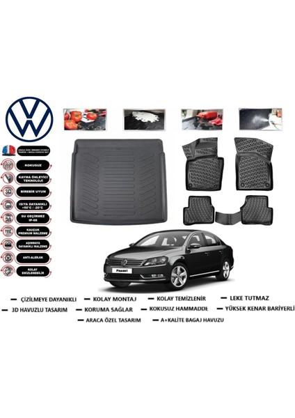 Passat B7 2015 Model Bagaj Havuzu Araca Özel Paspas Takımı Kauçuk