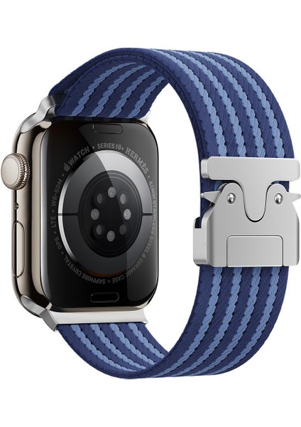 Apple Watch 7 8 9 45 mm Uyumlu Naylon Dokuma Kumaş Kordon Premium Kayış Kilitli Mekanik Toka