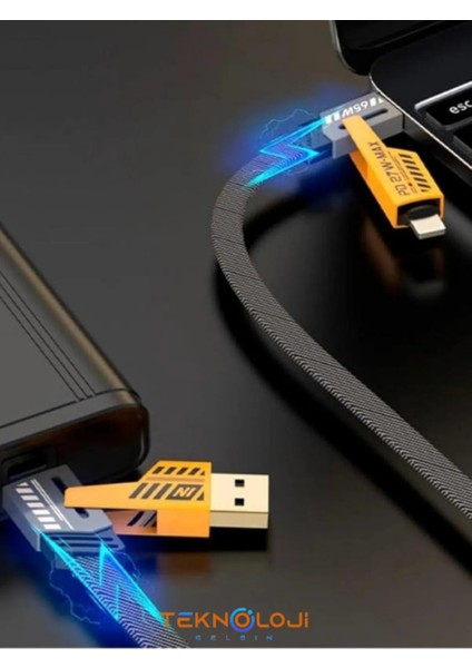 Arell Şarj Kablosu 27W ve 65W Hızlı Şarj Type-C Iphone Hepsi Ile Uyumlu Paraşüt Ipinden Kopmaz