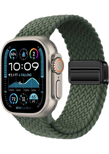 Apple Watch Ultra / Ultra 2 49 mm Uyumlu Örgü Kordon Magnetik D Tokalı Kayış Mıknatıslı Metal Toka