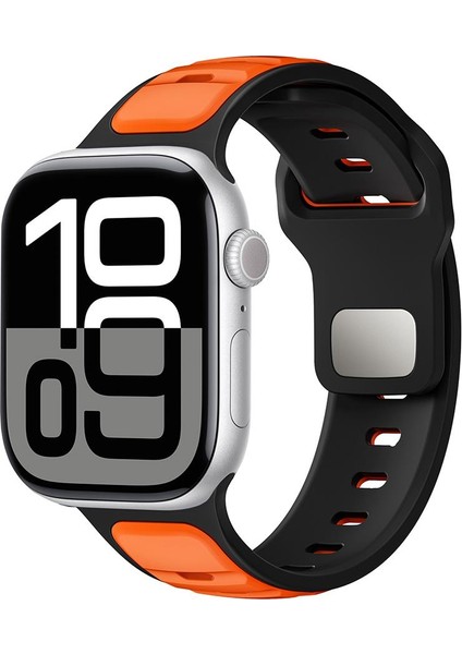 Apple Watch 7 8 9 45 mm Uyumlu Silikon Kordon Çift Renkli Premium Spor Tasarım Kayış