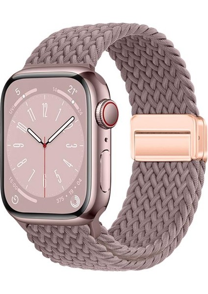 Apple Watch 7 8 9 41 mm Uyumlu Örgü Kordon Magnetik D Tokalı Kayış Mıknatıslı Metal Toka