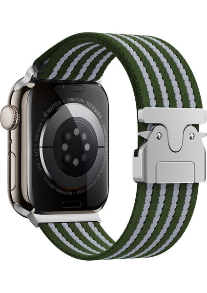 Apple Watch 7 8 9 45 mm Uyumlu Naylon Dokuma Kumaş Kordon Premium Kayış Kilitli Mekanik Toka