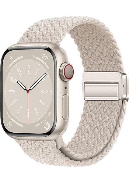 Apple Watch 10 46 mm Uyumlu Örgü Kordon Magnetik D Tokalı Kayış Mıknatıslı Metal Toka