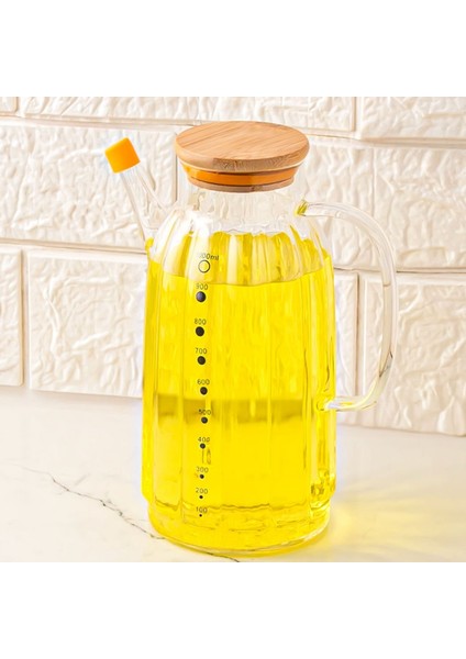 Borosilikat Cam Bambu Vakum Kapak Pinterest Mutfak Yağdanlık Sürahi Seti – 1000ML