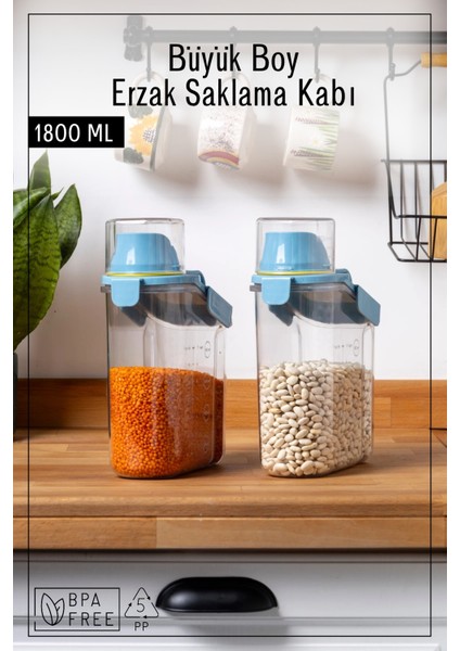 2 Adet Contalı Sızdırmaz Erzak Saklama Kabı / 1800 ml / Mavi