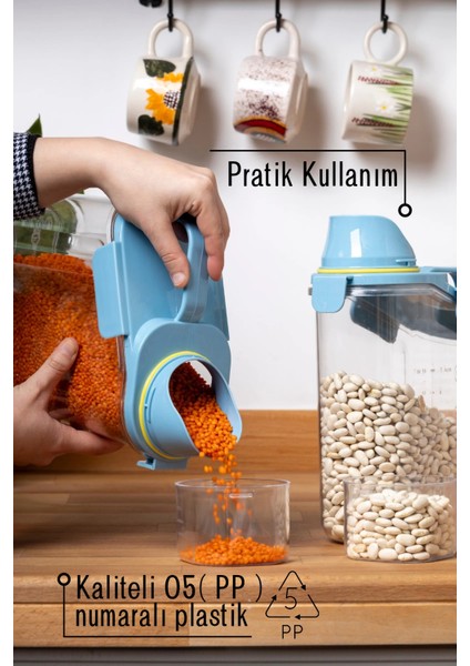 2 Adet Contalı Sızdırmaz Erzak Saklama Kabı / 1800 ml / Mavi