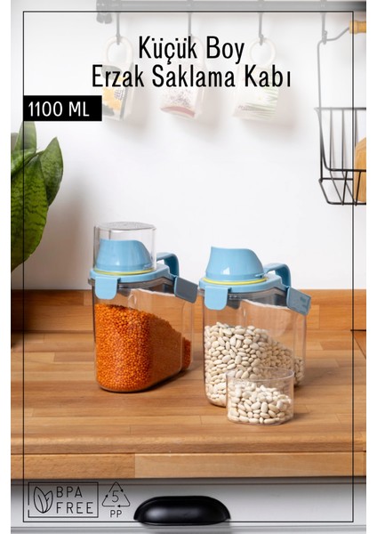 2 Adet Contalı Sızdırmaz Erzak Saklama Kabı / 1100 ml / Mavi