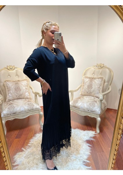 Gokilibutik Kadın Eteği Dantel ve Tül Büyük Beden Siyah Uzun Elbise Abiye