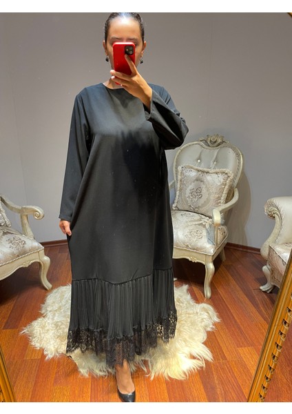 Gokilibutik Kadın Eteği Dantel ve Tül Büyük Beden Siyah Uzun Elbise Abiye fiyatları