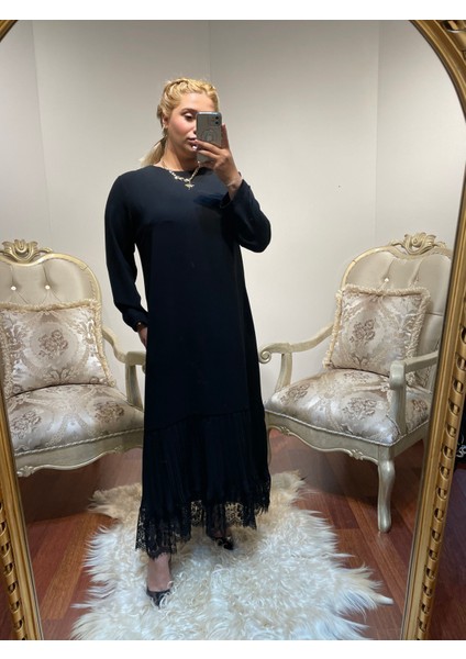 Gokilibutik Kadın Eteği Dantel ve Tül Büyük Beden Siyah Uzun Elbise Abiye modelleri