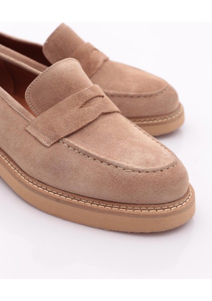 Erkek Loafer Ayakkabı Bej Süet Kısa Topuklu Rahat Kullanım İçin Tasarlandı fırsatları