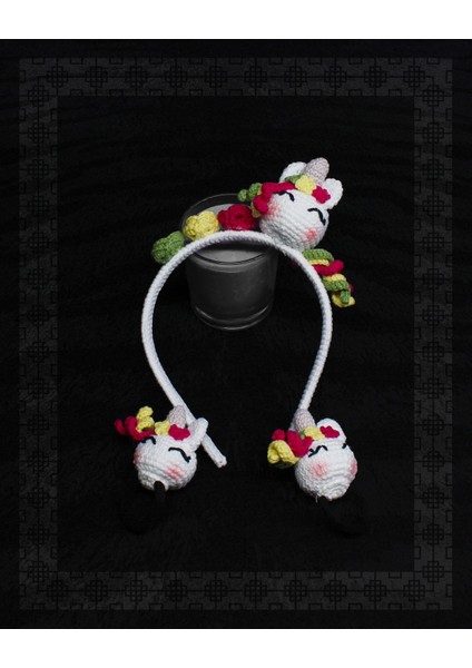 Unicorn - El Yapımı Örgü Toka Seti (3 Parça) - El Örgüsü Saç Aksesuarları - Çember ve Lastik Toka