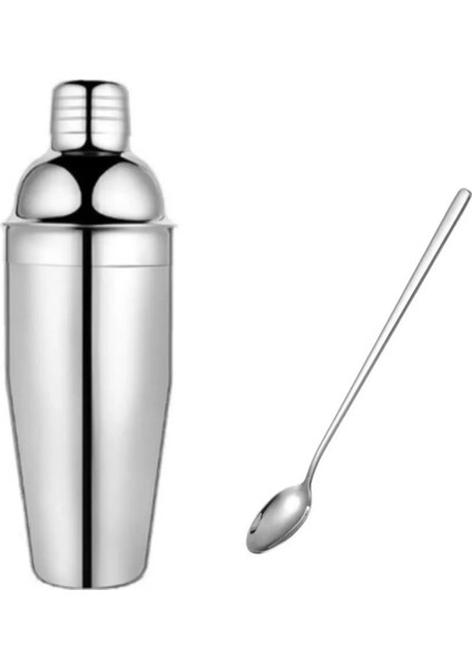 Kokteyl Yapım Seti 2li Metal Shaker 350 ml Süzgeçli + Düz Bar Kaşığı Kokteyl Kaşığı Karıştırıcı